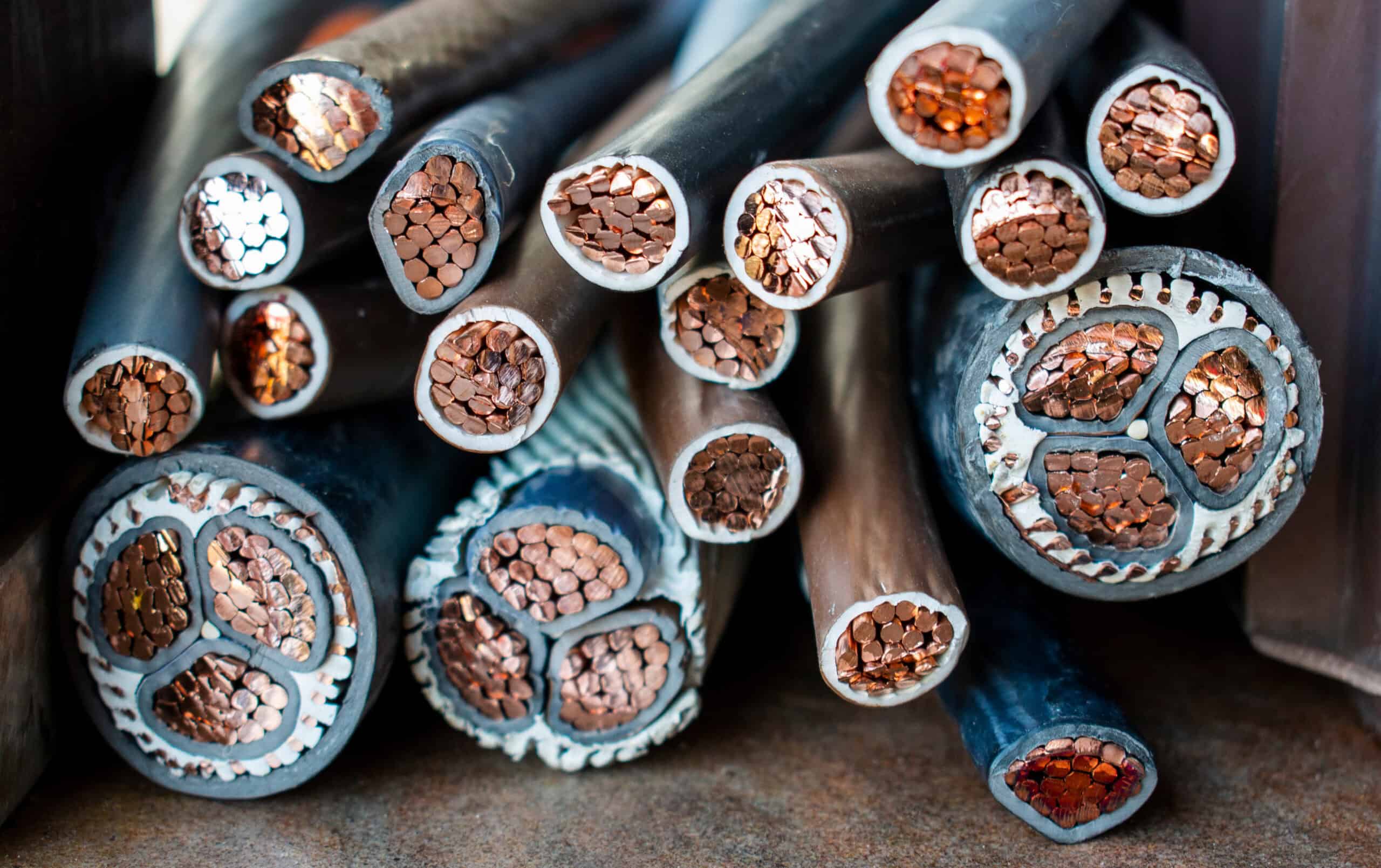 Close-up of copper electrical cables for infrastructure projects.