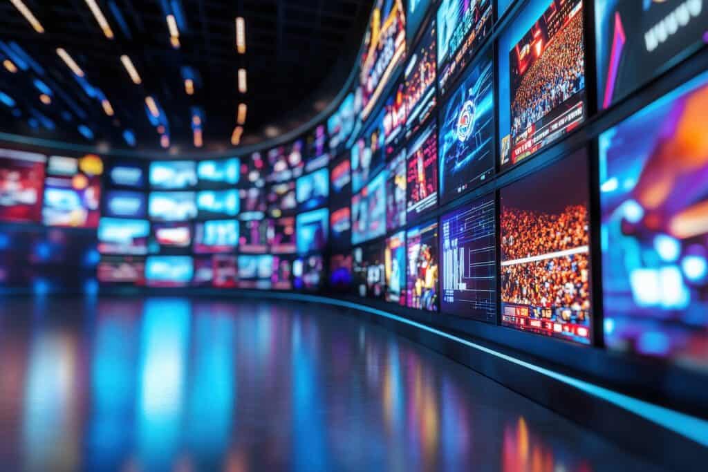 news monitors in tv station