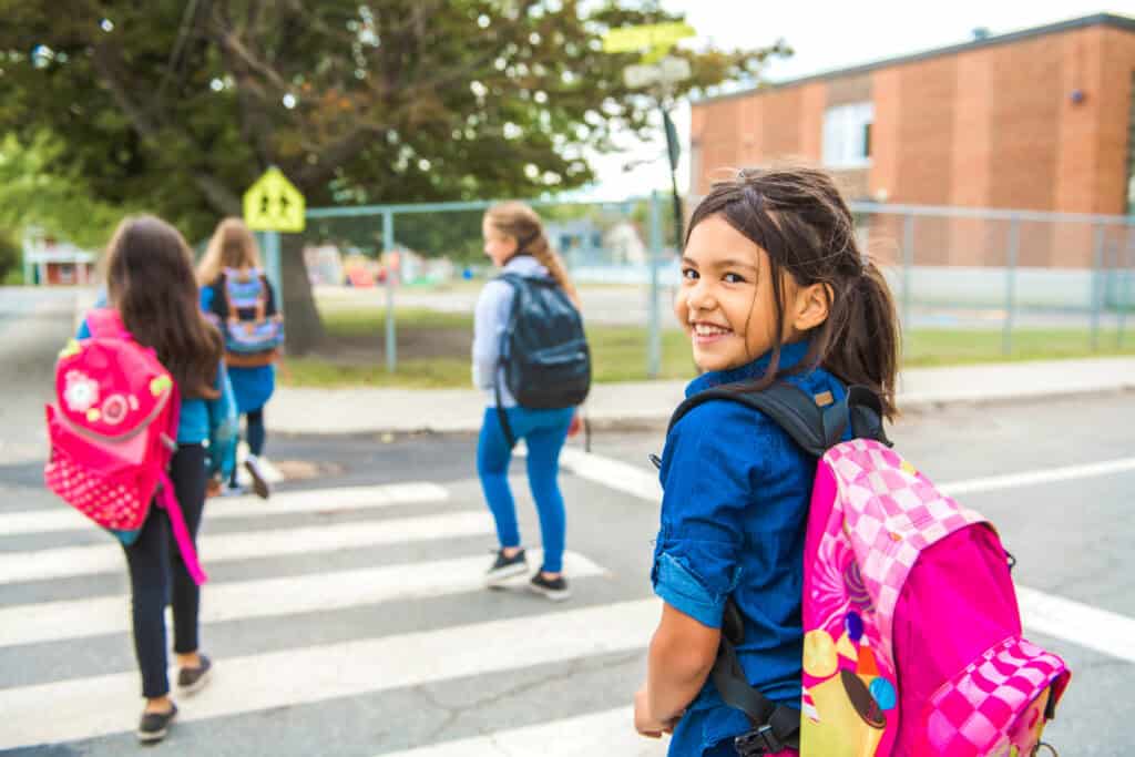 Little children at school crossing