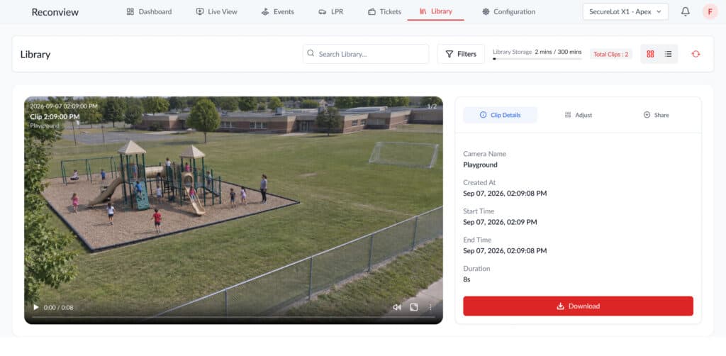Sparix Ai Library Screen showing playground with children and adult